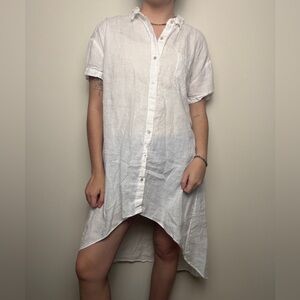 Eileen Fisher Blouse Tunic Top Small Button Down Irish Linen cover up high low